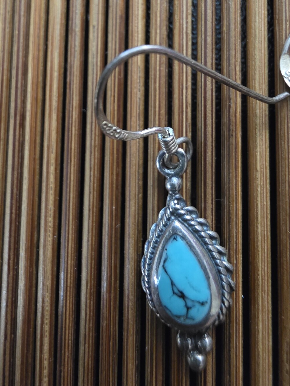 925 Silver Turquoise Dangle Earrings (Vintage) - Picture 3 of 11